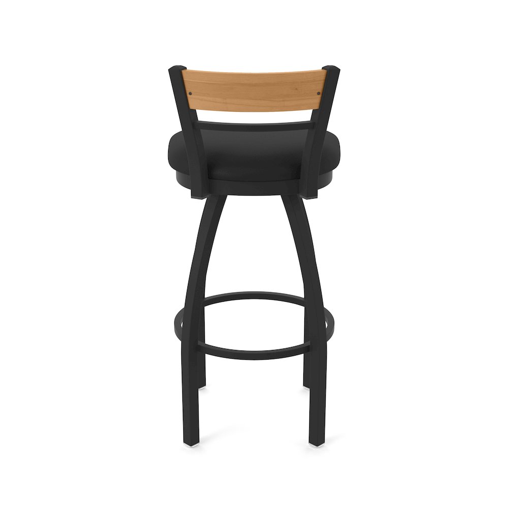 25" Swivel Counter Stool, Black Wrinkle Finish, Medium Back, Black Vinyl Seat. Picture 6