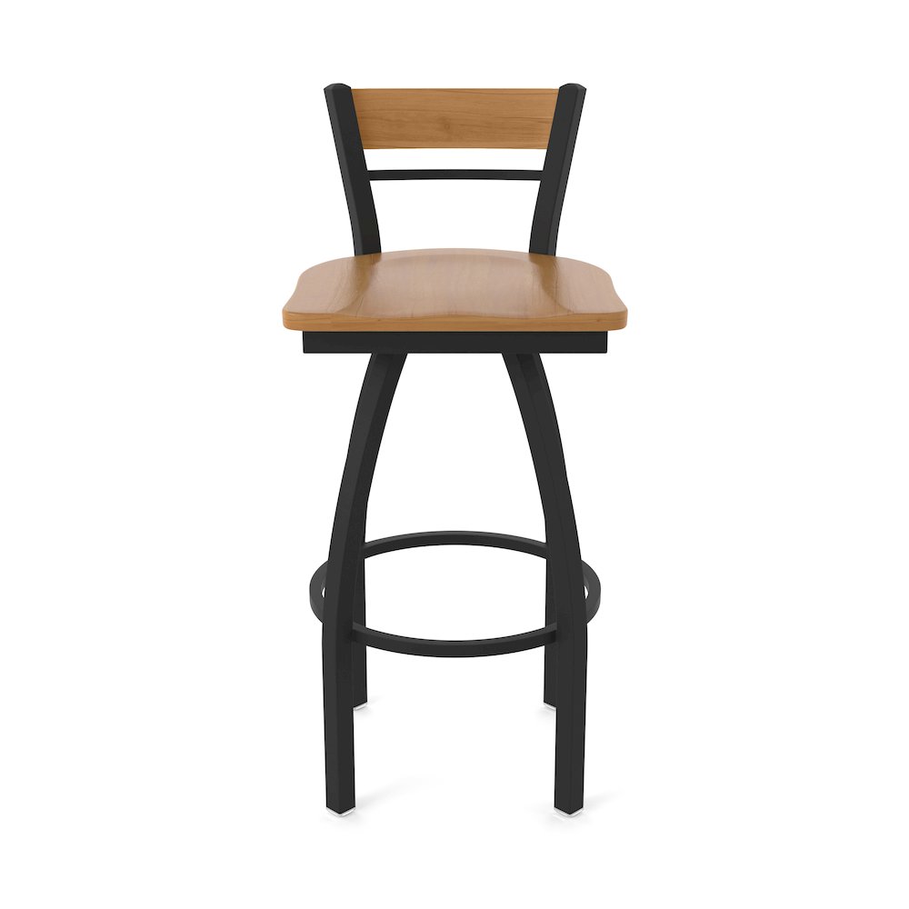 25" Swivel Counter Stool, Black Wrinkle Finish, Medium Back, Medium Maple Seat. Picture 5