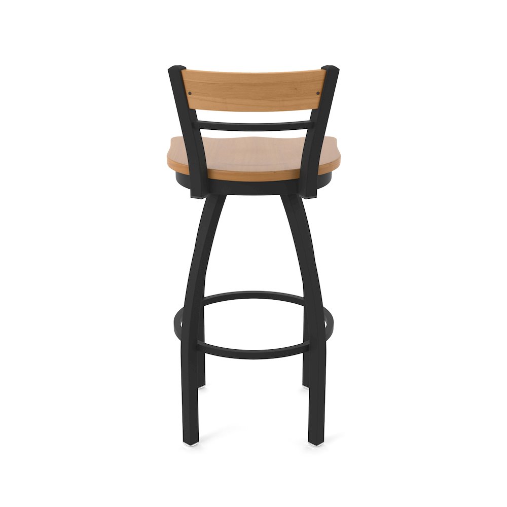 25" Swivel Counter Stool, Black Wrinkle Finish, Medium Back, Medium Maple Seat. Picture 6