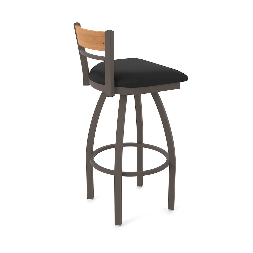 25" Swivel Counter Stool, Bronze Finish, Medium Back, Black Vinyl Seat. Picture 2
