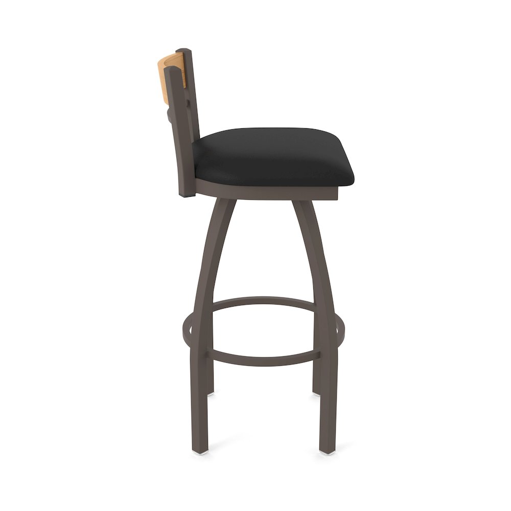 25" Swivel Counter Stool, Bronze Finish, Medium Back, Black Vinyl Seat. Picture 4