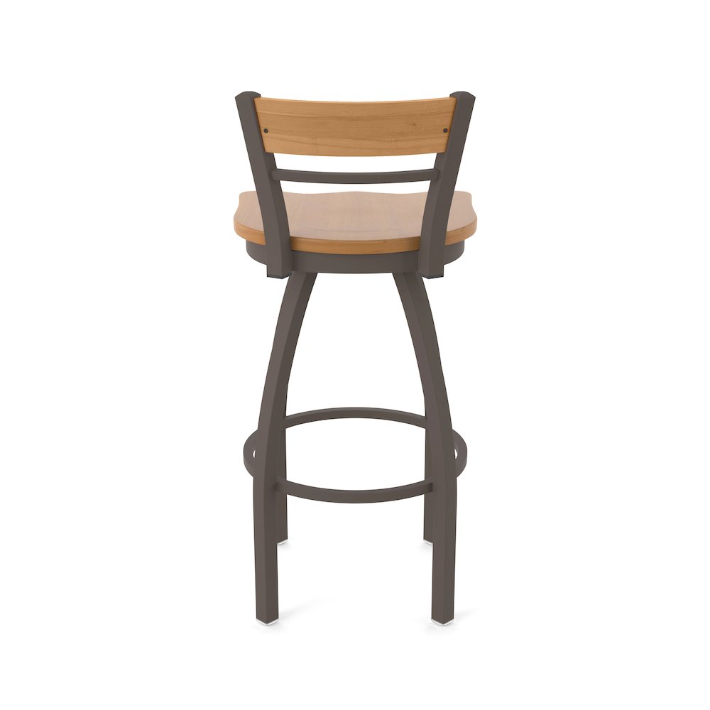 25" Swivel Counter Stool, Bronze Finish, Medium Back, Medium Maple Seat. Picture 6