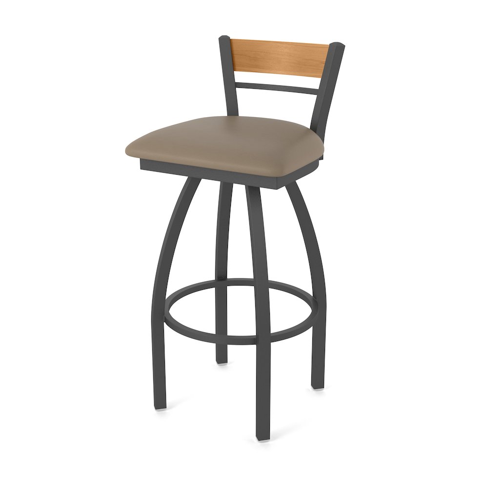 25" Swivel Counter Stool, Pewter Finish, Medium Back, Canter Earth Seat. Picture 1