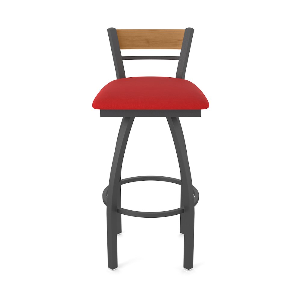 25" Swivel Counter Stool, Pewter Finish, Medium Back, Canter Red Seat. Picture 5