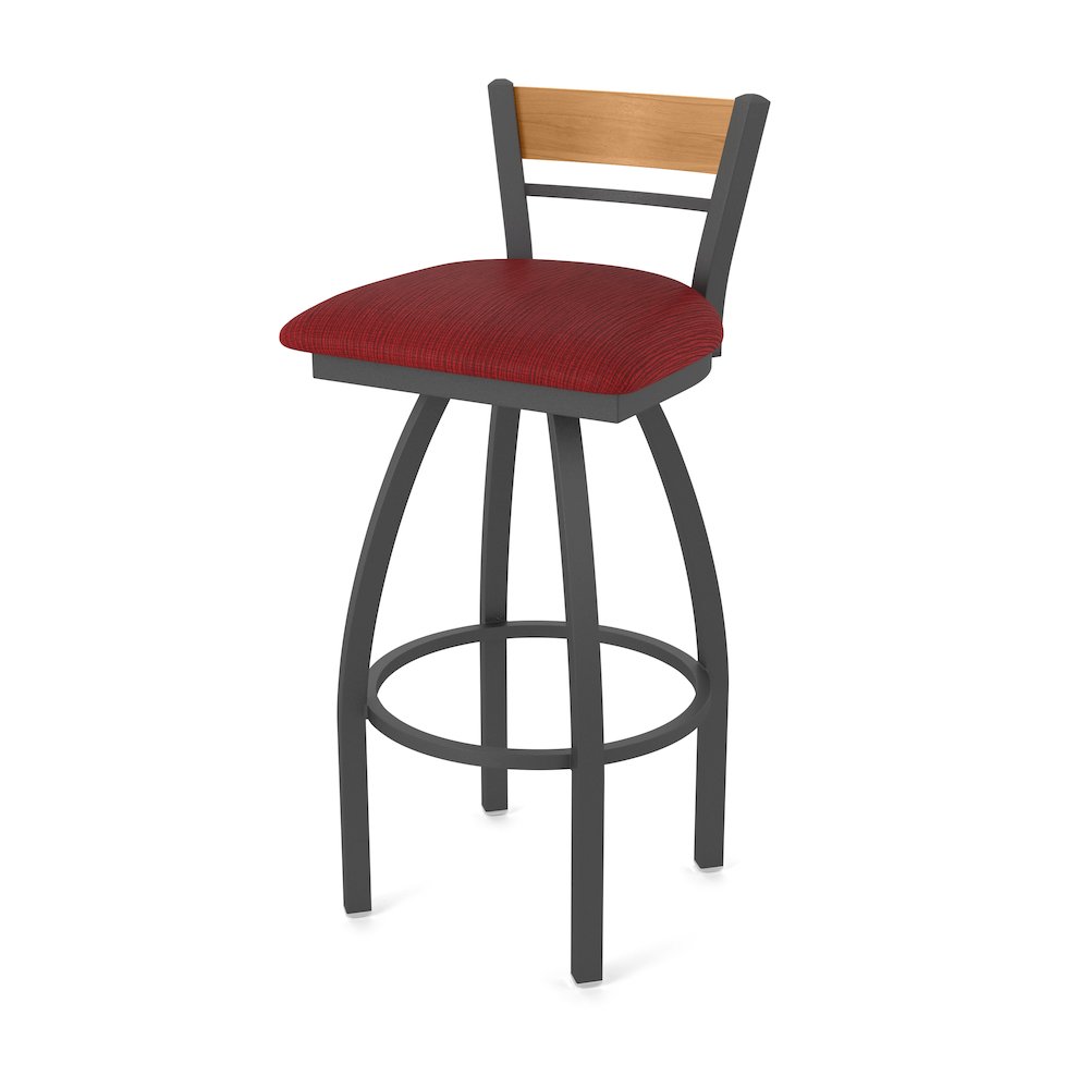25" Swivel Counter Stool, Pewter Finish, Medium Back, Graph Ruby Seat. Picture 1