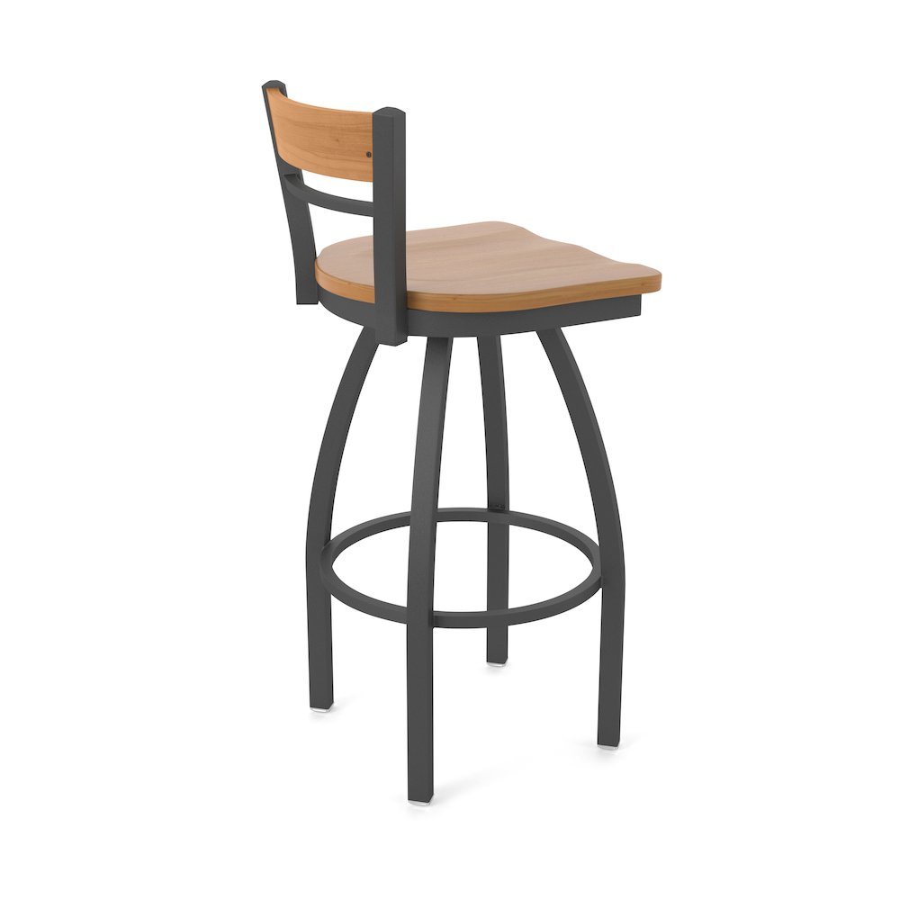 25" Swivel Counter Stool, Pewter Finish, Medium Back, Medium Maple Seat. Picture 2