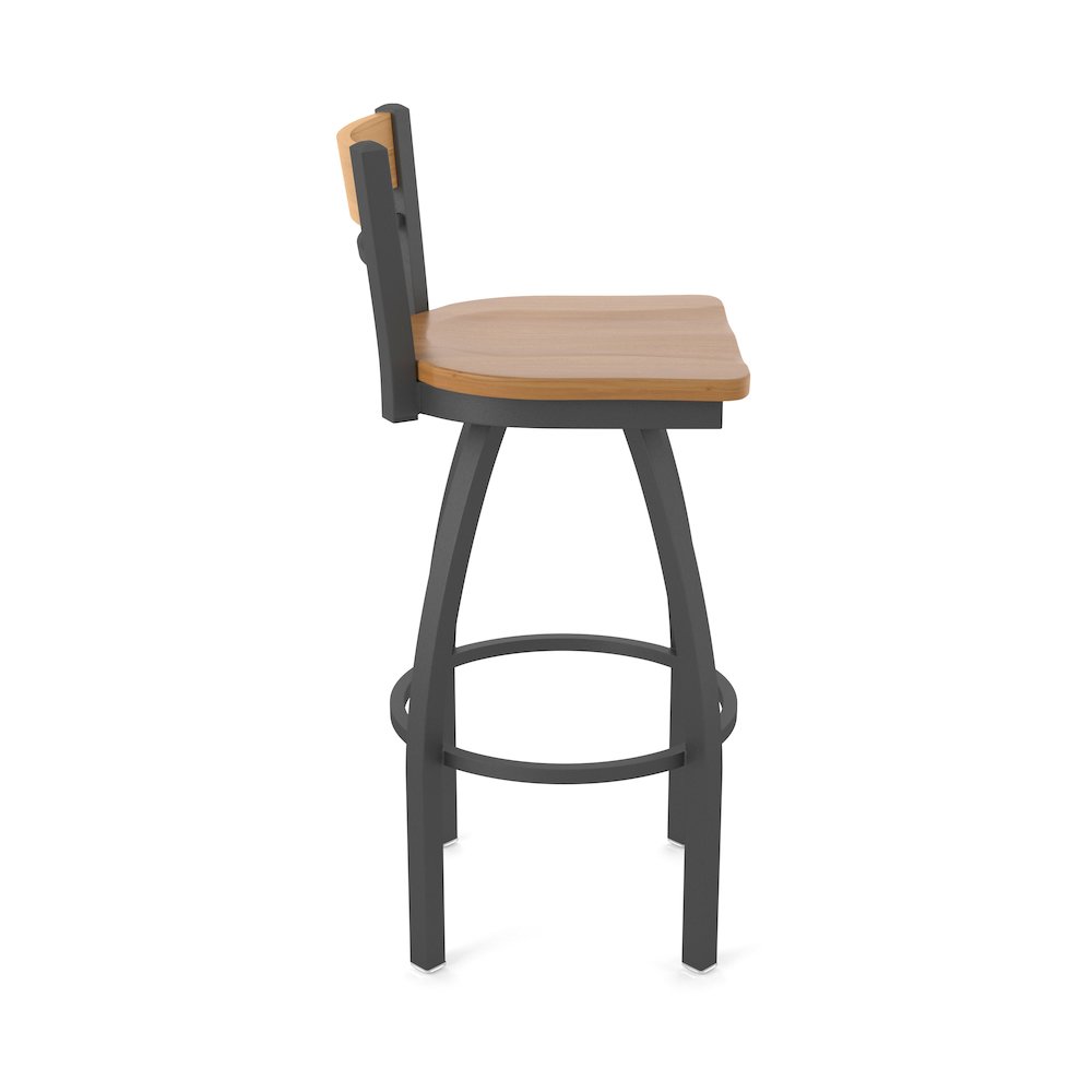 25" Swivel Counter Stool, Pewter Finish, Medium Back, Medium Maple Seat. Picture 4