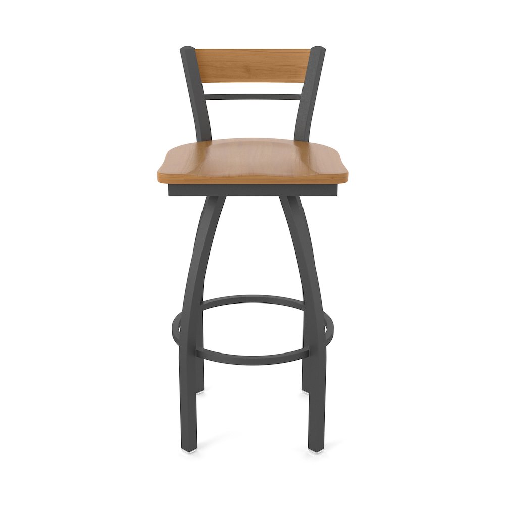 25" Swivel Counter Stool, Pewter Finish, Medium Back, Medium Maple Seat. Picture 5