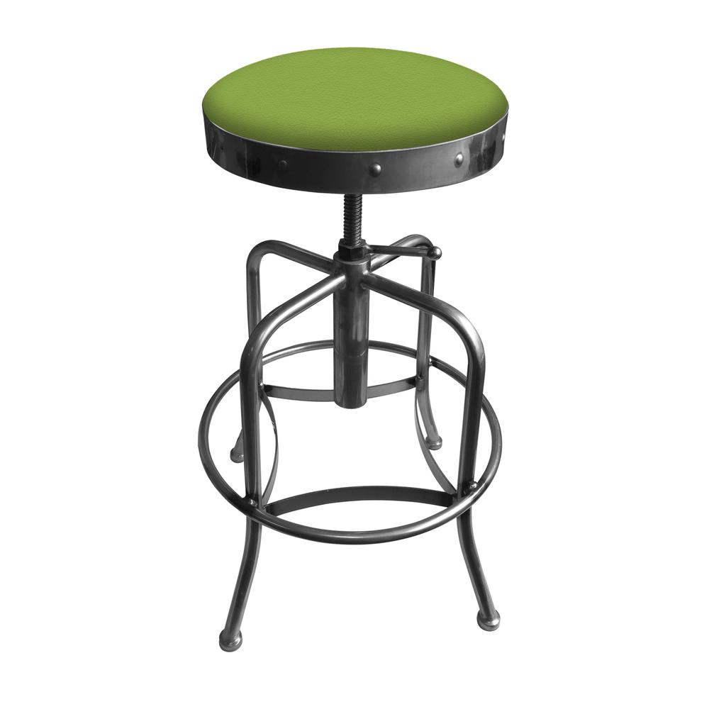 910 Industrial-Adjustable Stool with Clear Coat Finish and Canter Kiwi Green Seat. Picture 1