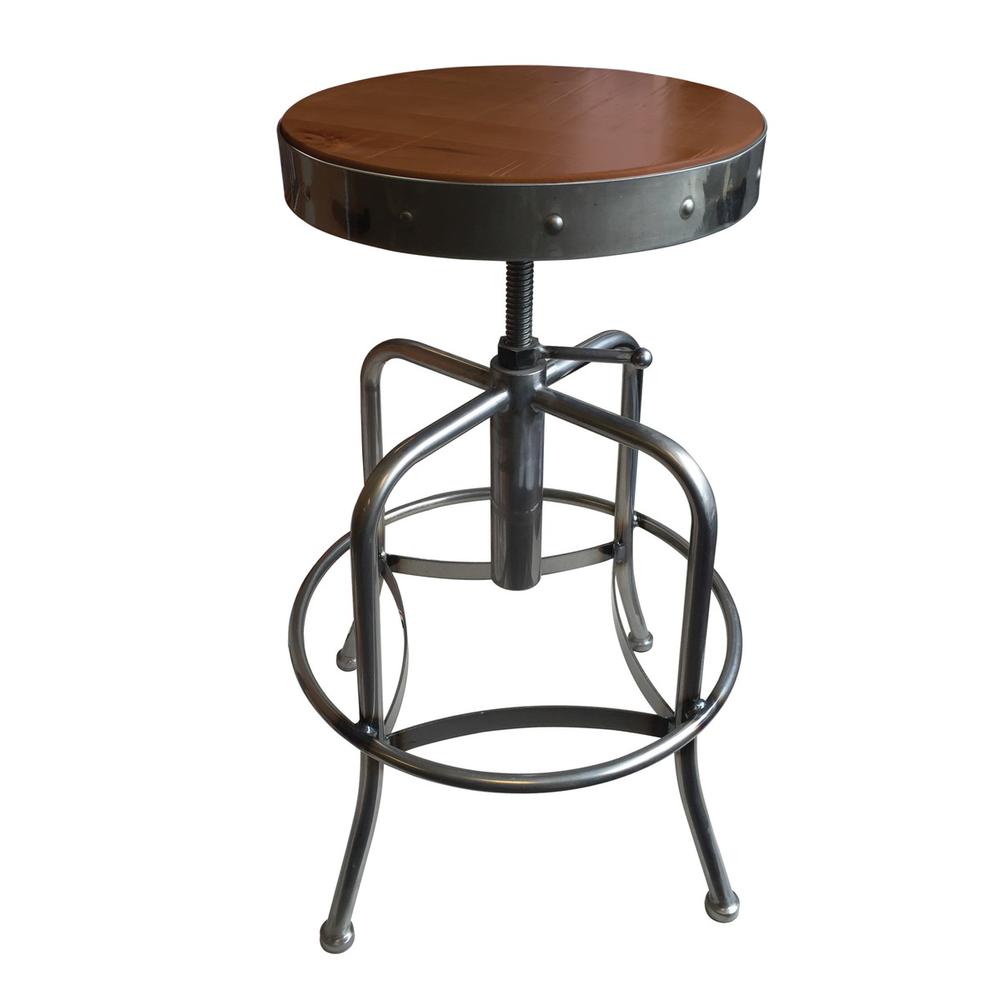 910 Industrial-Adjustable Stool with Clear Coat Finish and Medium Distressed Hardwood Seat. Picture 1