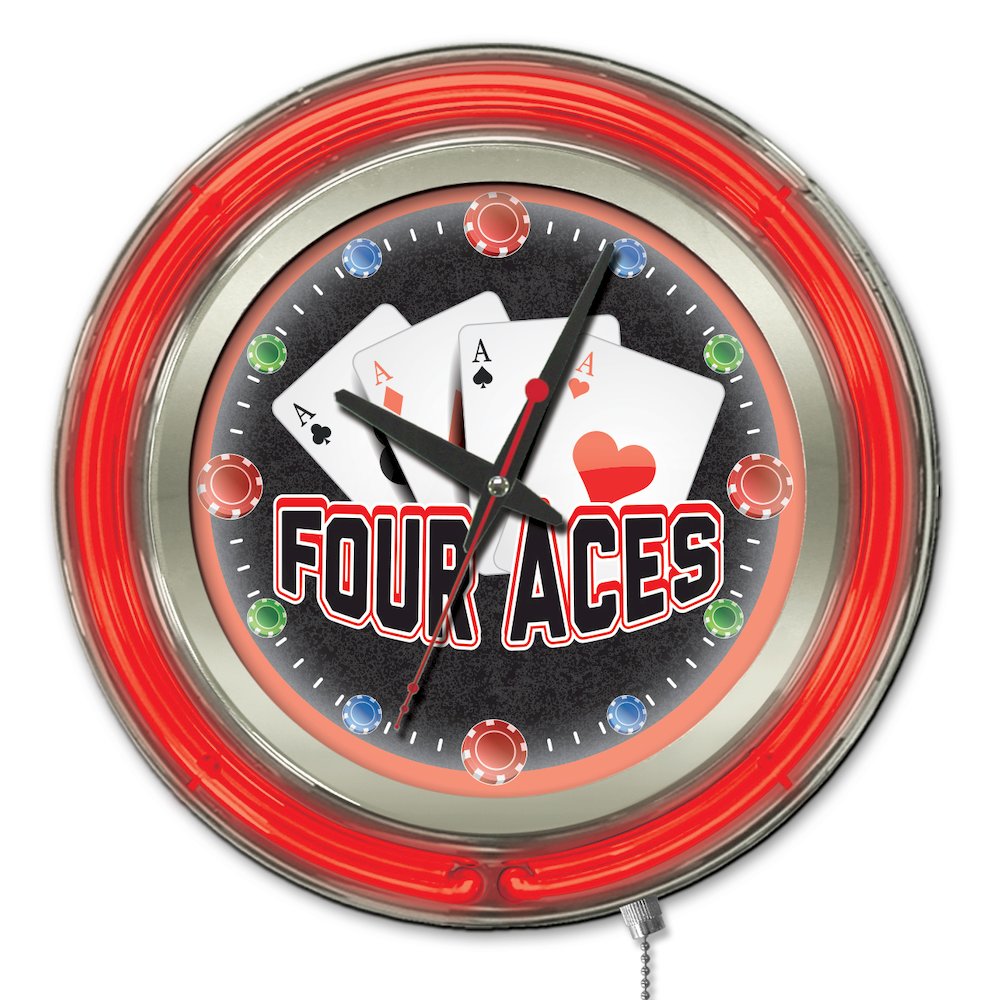 4 Aces Neon Clock. Picture 1
