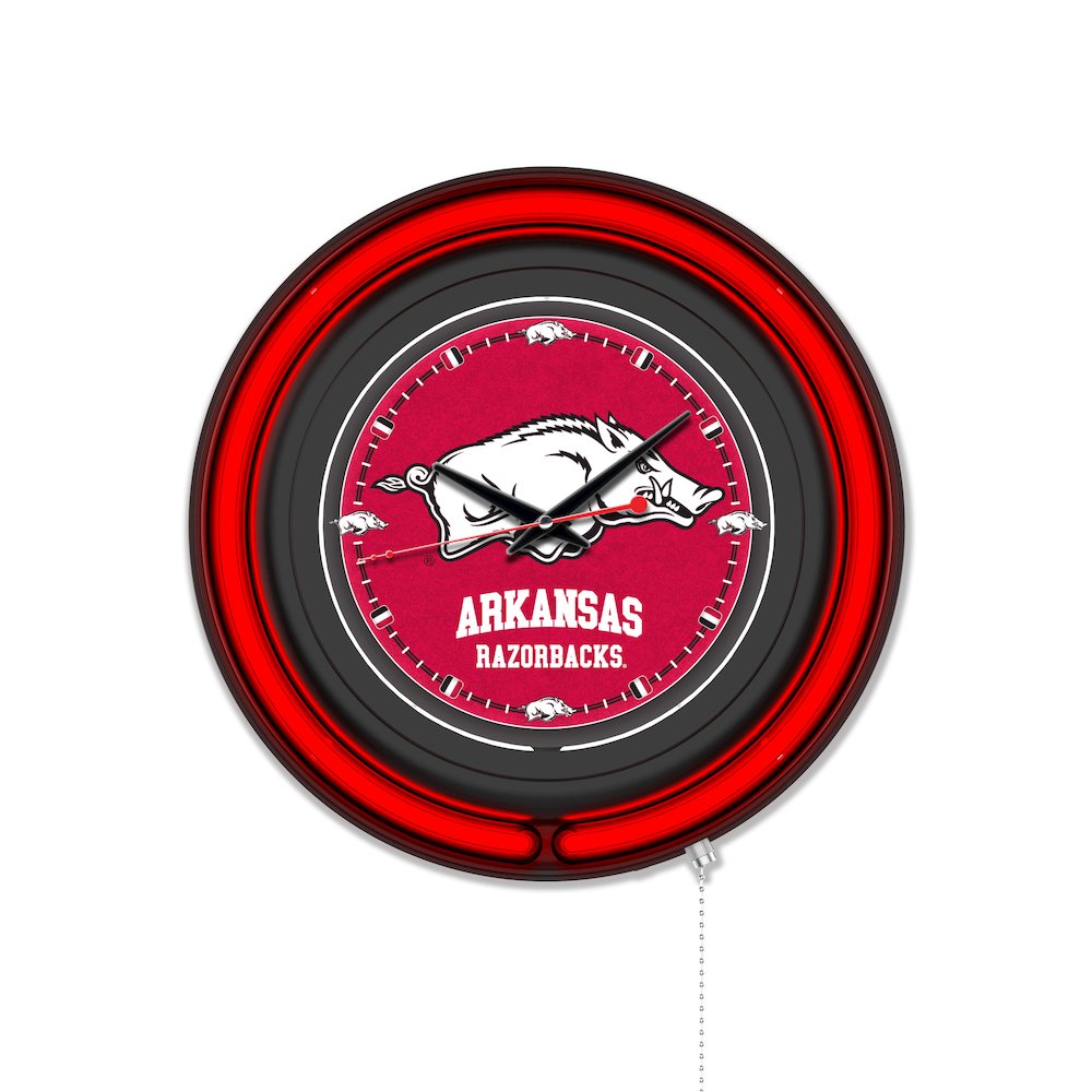 University of Arkansas 15" Double Neon Wall Clock. Picture 1