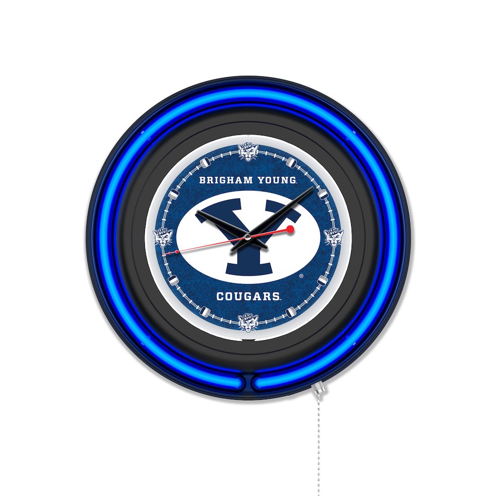 Brigham Young University 15" Double Neon Wall Clock. Picture 1