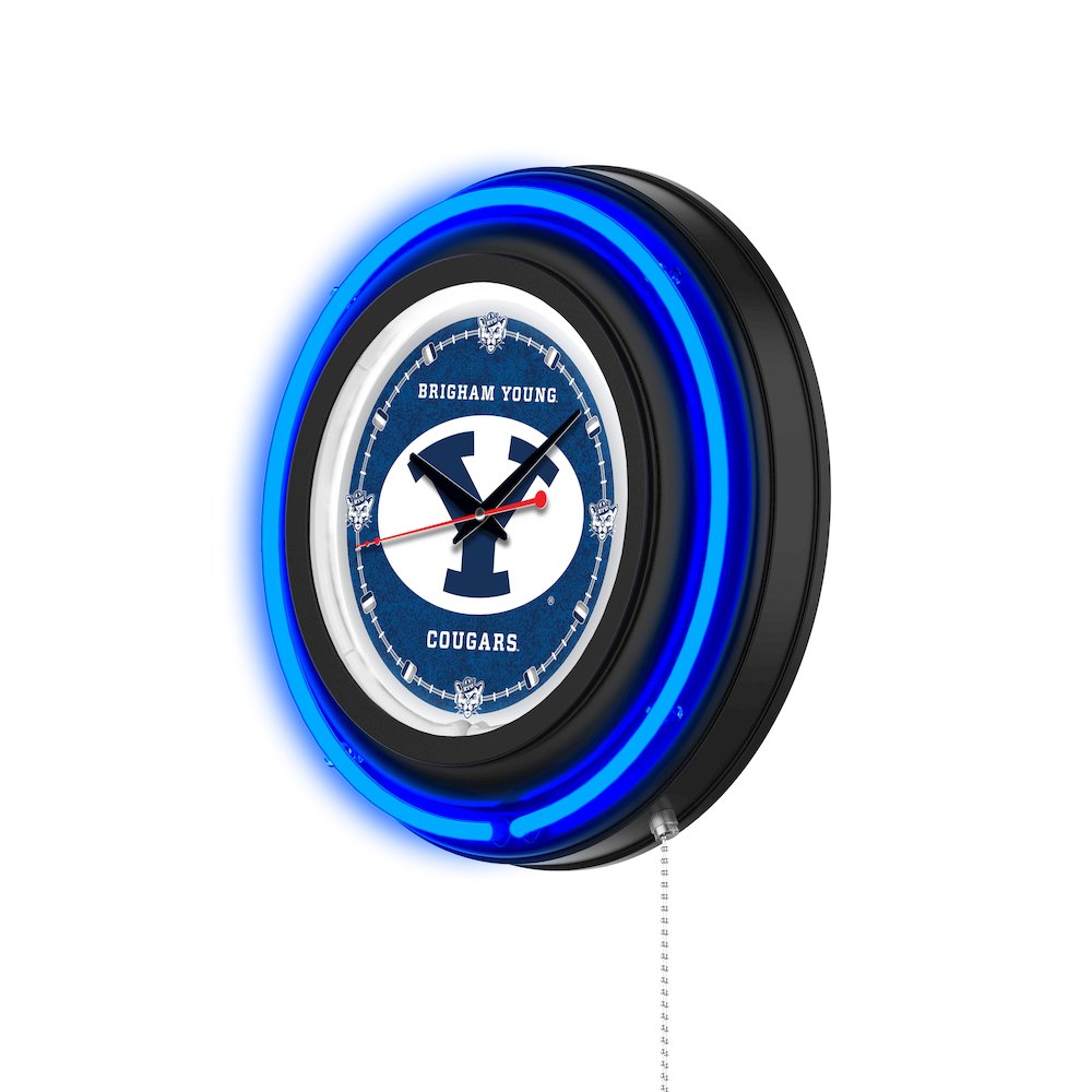 Brigham Young University 15" Double Neon Wall Clock. Picture 2