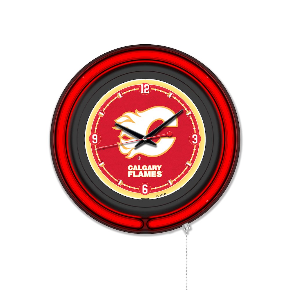 Calgary Flames 15" Double Neon Wall Clock. Picture 1
