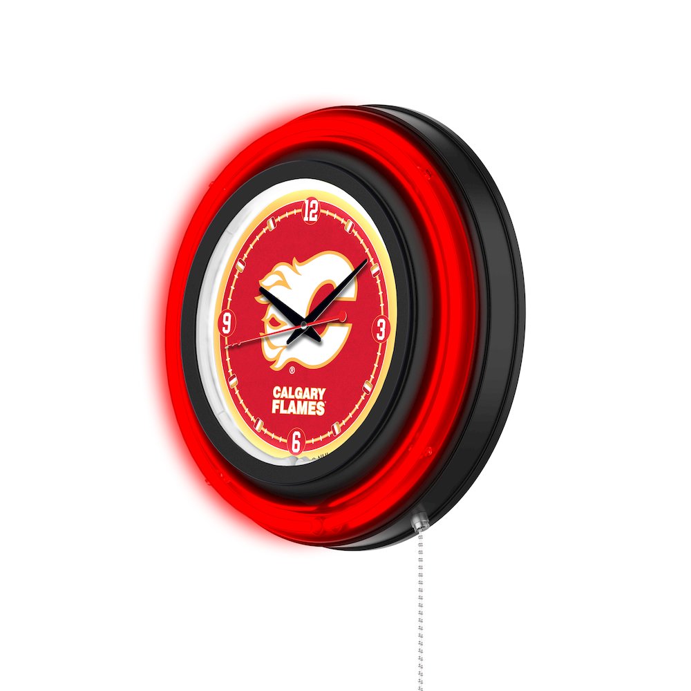 Calgary Flames 15" Double Neon Wall Clock. Picture 2
