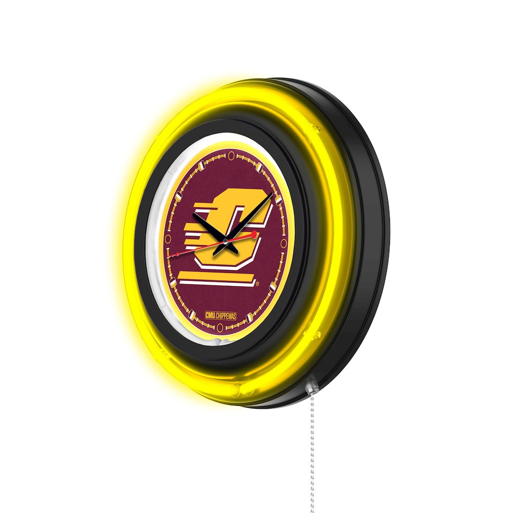 Central Michigan University 15" Double Neon Wall Clock. Picture 2