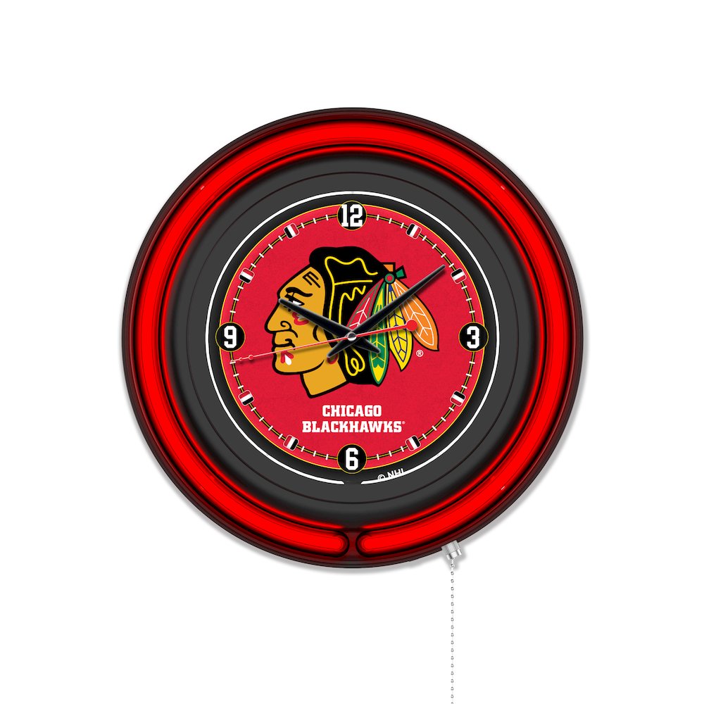 Chicago Blackhawks 15" Double Neon Wall Clock. Picture 1