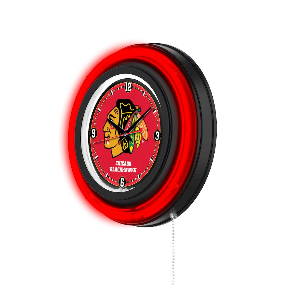 Chicago Blackhawks 15" Double Neon Wall Clock. Picture 2