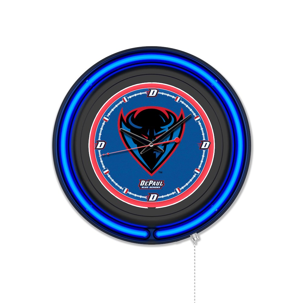 DePaul University 15" Double Neon Wall Clock. Picture 1