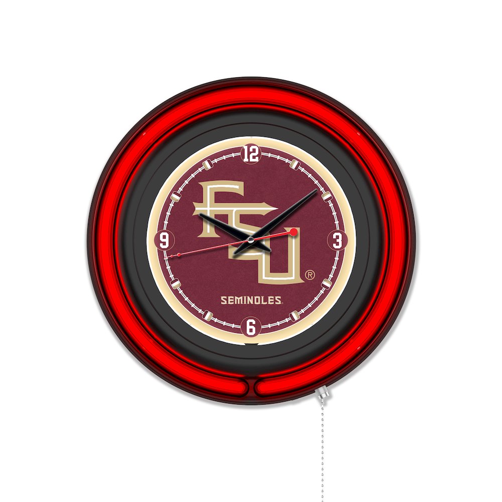 Florida State (Script) 15" Double Neon Wall Clock. Picture 1