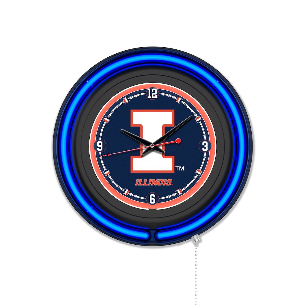 University of Illinois 15" Double Neon Wall Clock. Picture 1
