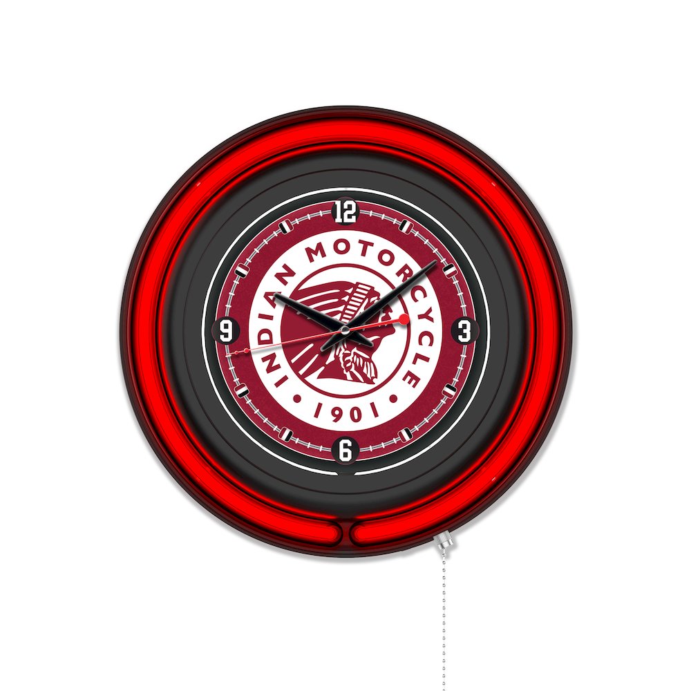 Indian Motorcycle 15" Double Neon Wall Clock. Picture 1