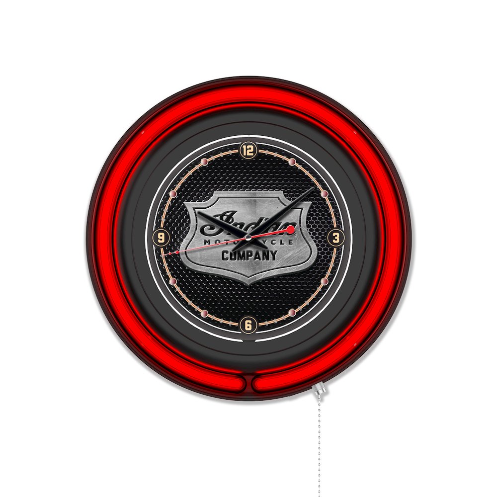 Indian Motorcycle (Metal Shield) 16" Double Neon Wall Clock. Picture 1