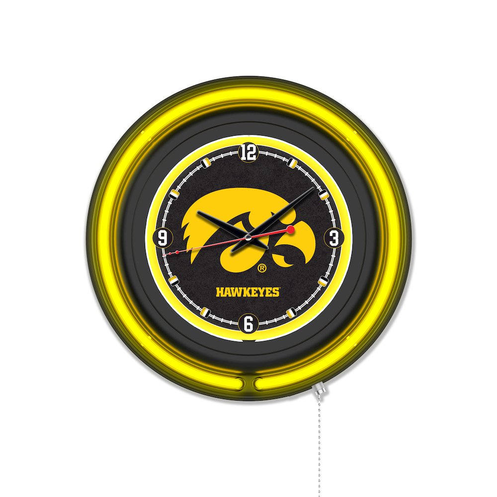University of Iowa 15" Double Neon Wall Clock. Picture 1