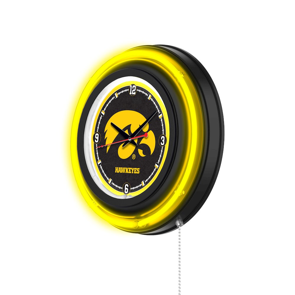 University of Iowa 15" Double Neon Wall Clock. Picture 2