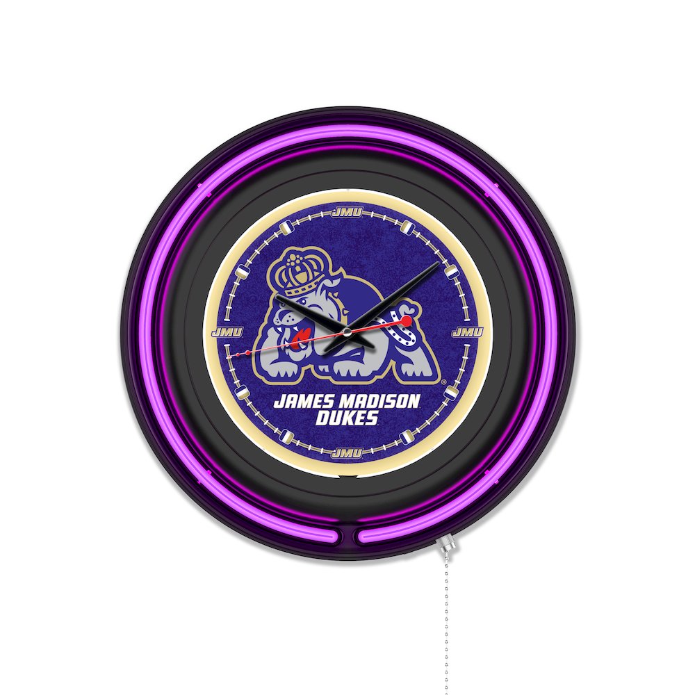 James Madison University 15" Double Neon Wall Clock. Picture 1