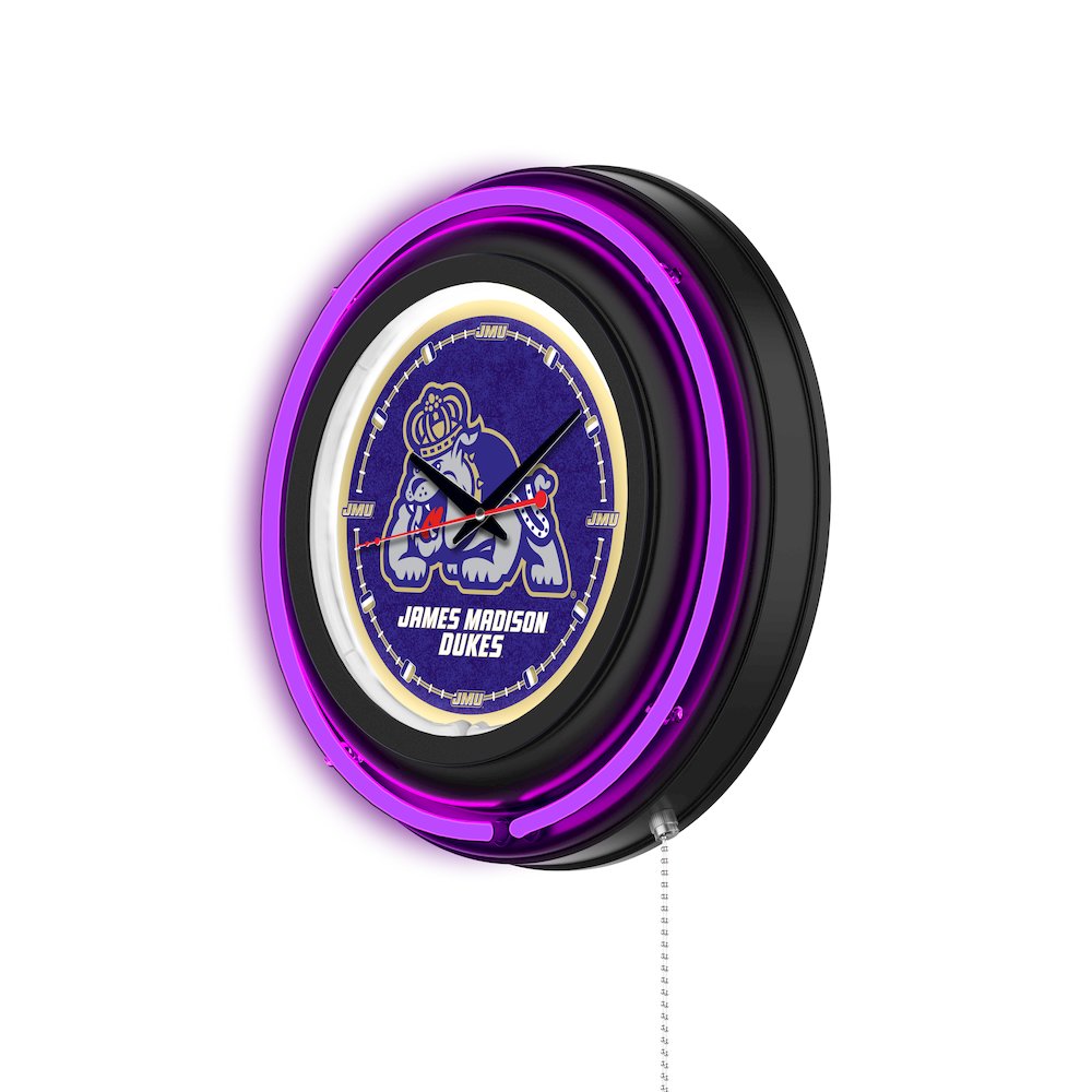 James Madison University 15" Double Neon Wall Clock. Picture 2