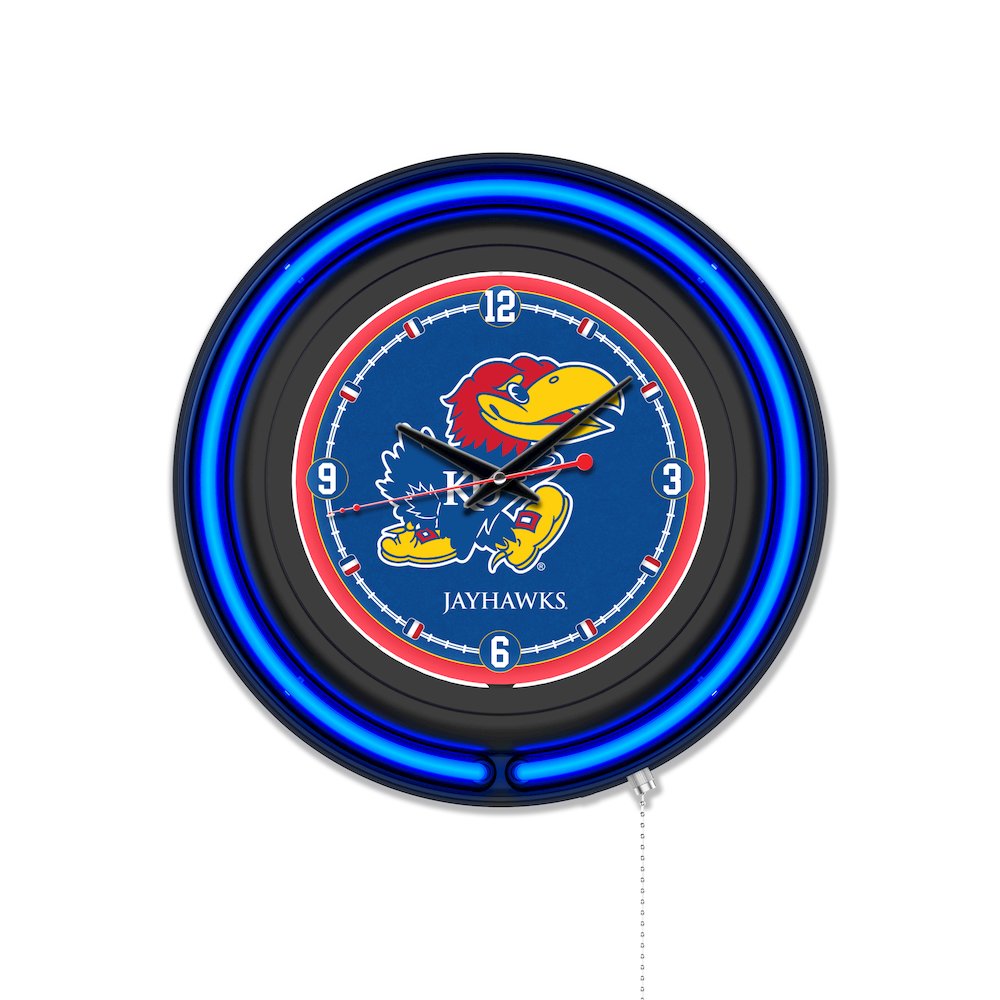 University of Kansas 15" Double Neon Wall Clock. Picture 1
