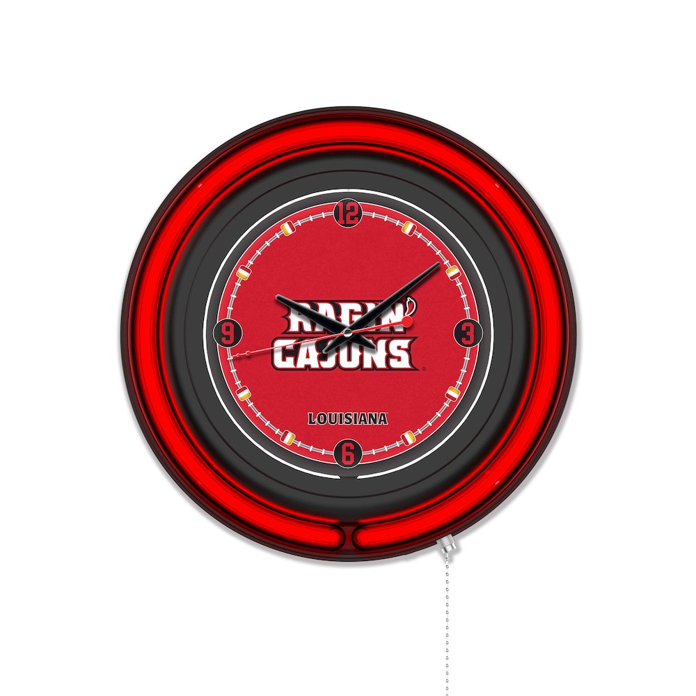 University of Louisiana at Lafayette 15" Double Neon Wall Clock. Picture 1