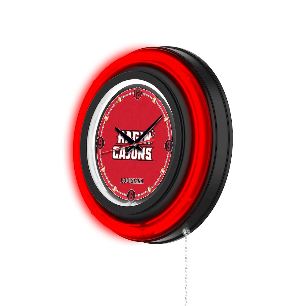 University of Louisiana at Lafayette 15" Double Neon Wall Clock. Picture 2