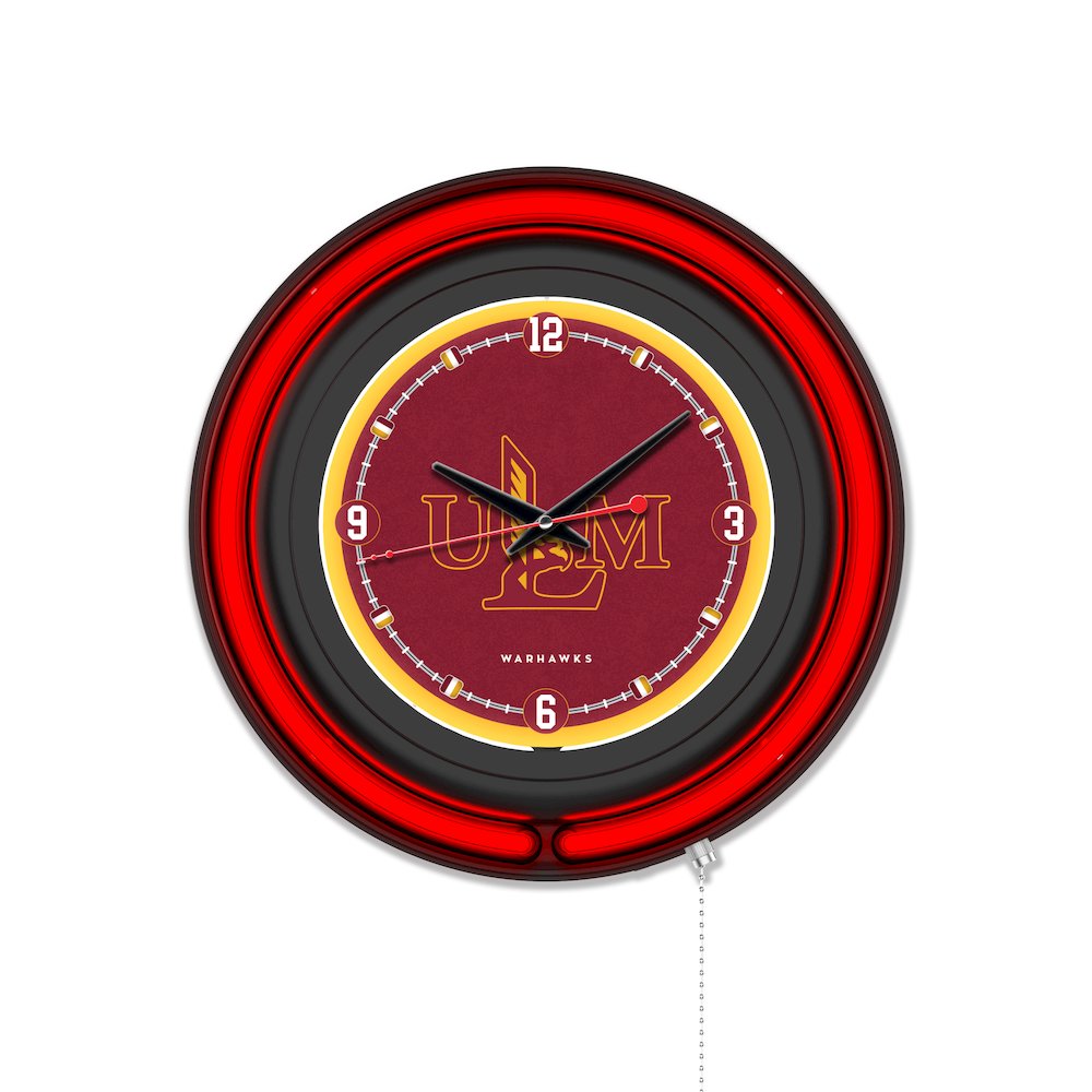 University of Louisiana at Monroe 15" Double Neon Wall Clock. Picture 1