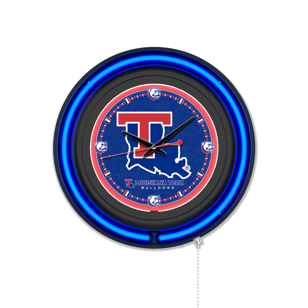 Louisiana Tech University 15" Double Neon Wall Clock. Picture 1