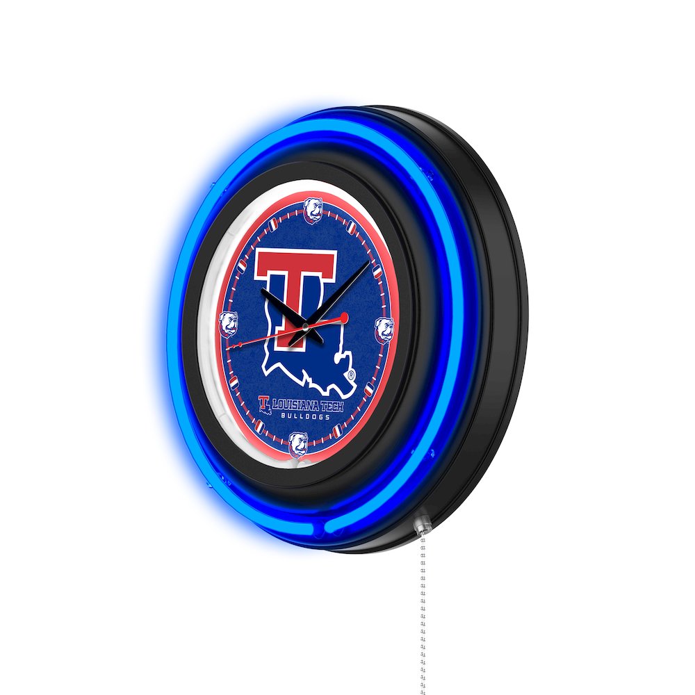 Louisiana Tech University 15" Double Neon Wall Clock. Picture 2