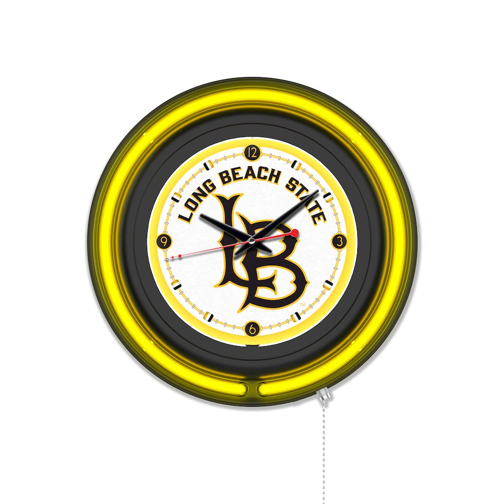 Long Beach State University 15" Double Neon Wall Clock. Picture 1