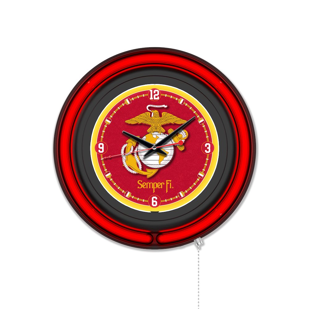 United States Marine Corps (Red/Yellow) 15" Double Neon Wall Clock. Picture 1