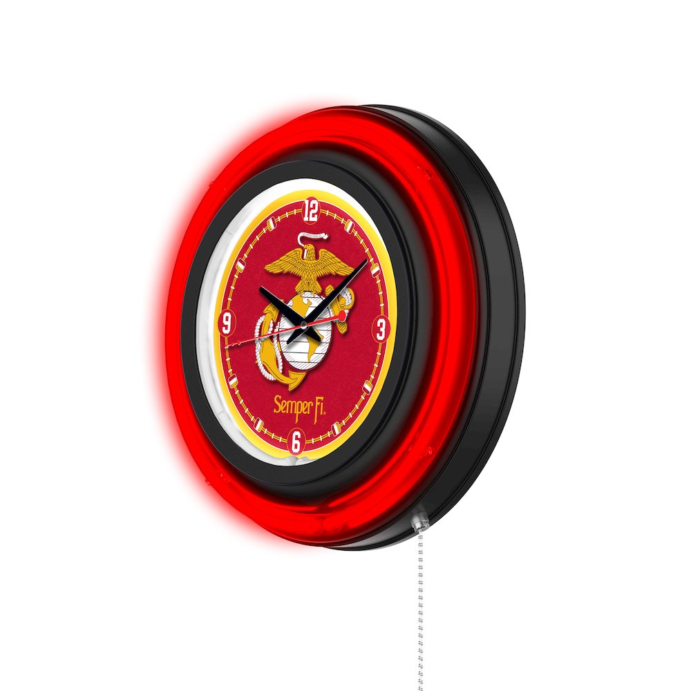 United States Marine Corps (Red/Yellow) 15" Double Neon Wall Clock. Picture 2