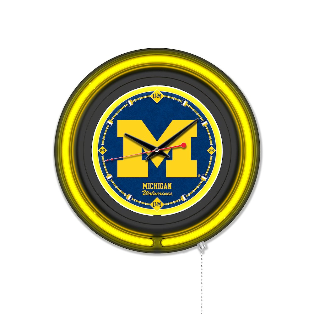 University of Michigan 15" Double Neon Wall Clock. Picture 1
