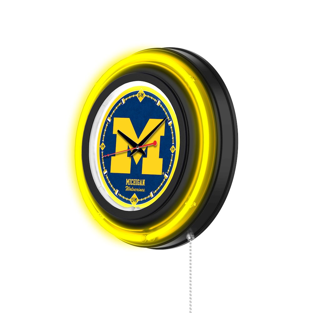 University of Michigan 15" Double Neon Wall Clock. Picture 2