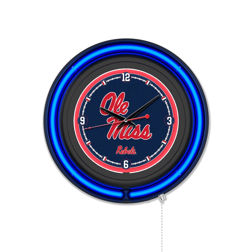 University of Mississippi 15" Double Neon Wall Clock. Picture 1