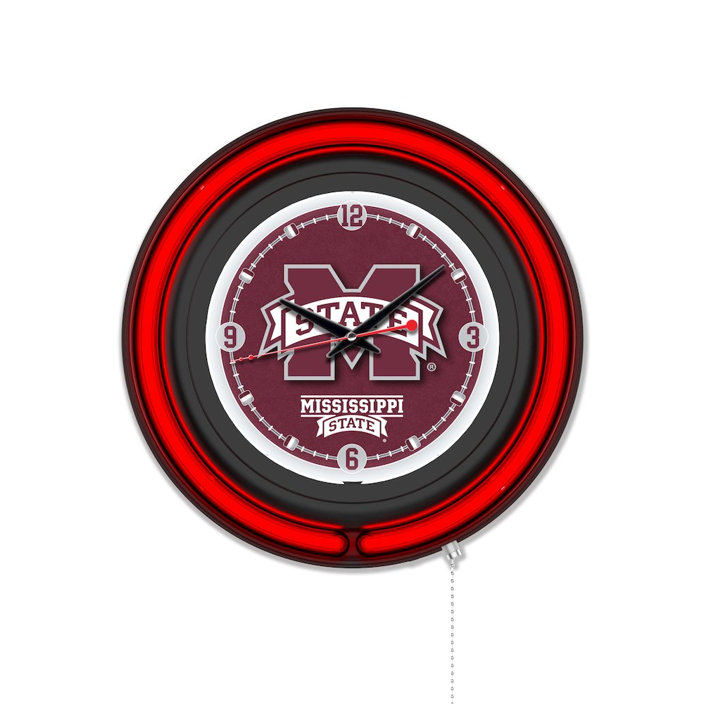 Mississippi State University 15" Double Neon Wall Clock. Picture 1