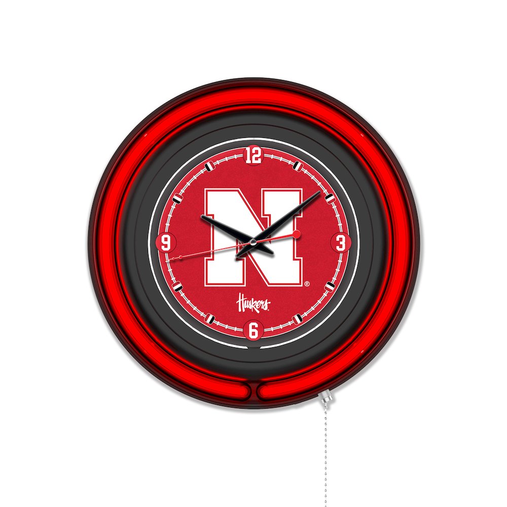 University of Nebraska 15" Double Neon Wall Clock. Picture 1