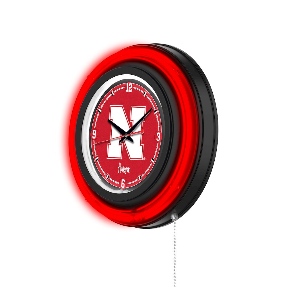 University of Nebraska 15" Double Neon Wall Clock. Picture 2