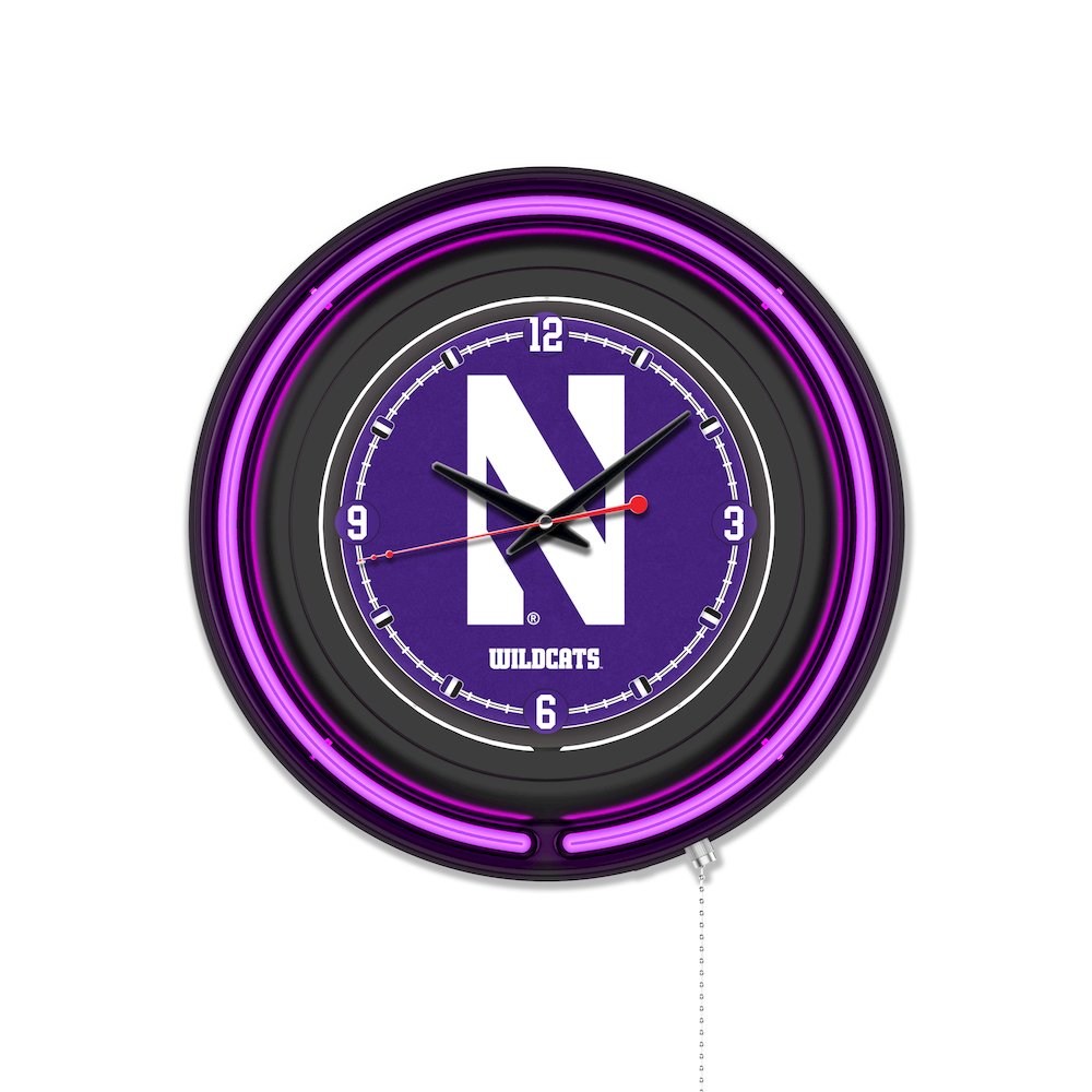 Northwestern University 15" Double Neon Wall Clock. Picture 1
