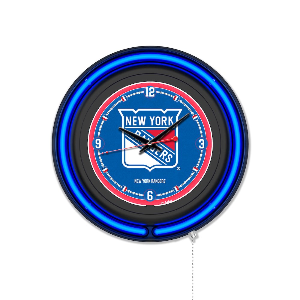 New York Rangers 15" Double Neon Wall Clock. Picture 1