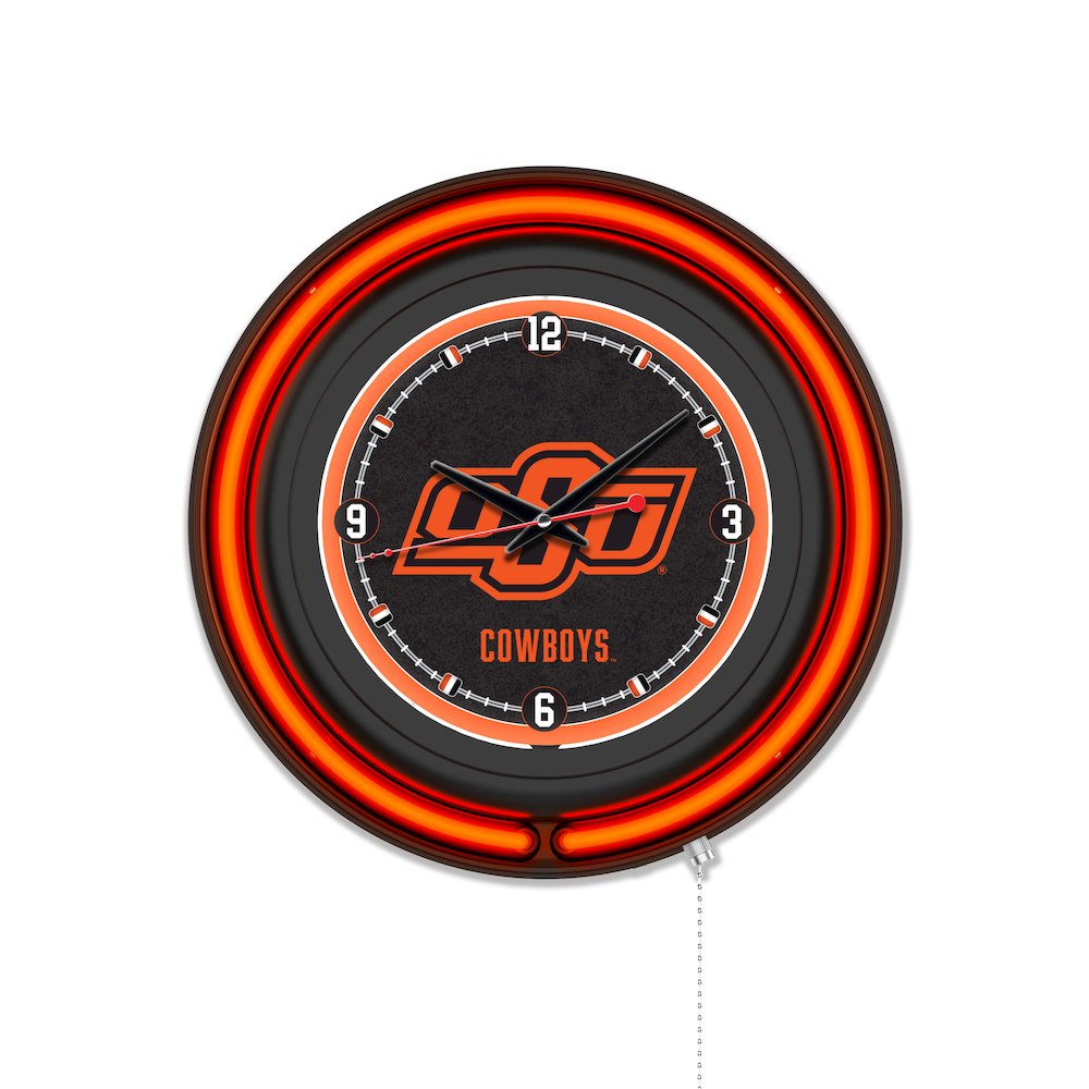 Oklahoma State University 15" Double Neon Wall Clock. Picture 1